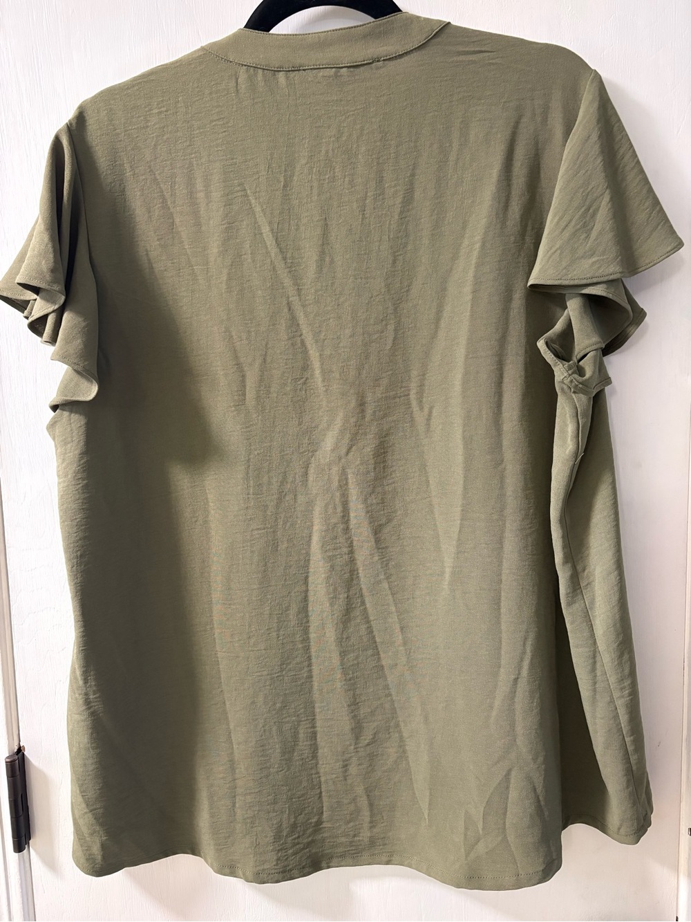 Olive Ruffle Sleeve Button-Front Blouse - Picture 3 of 7